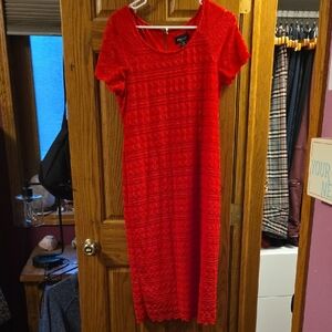 Ronni Nicole Red Pleated Tiered Midi Dress